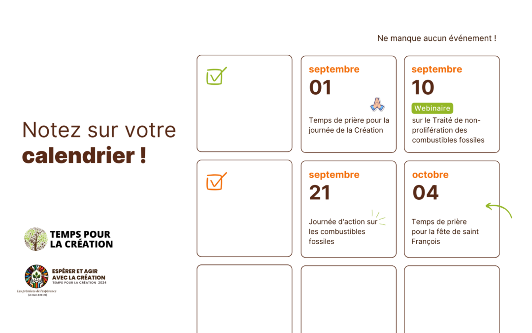 Notez les dates des événements du Temps pour la Création 2024